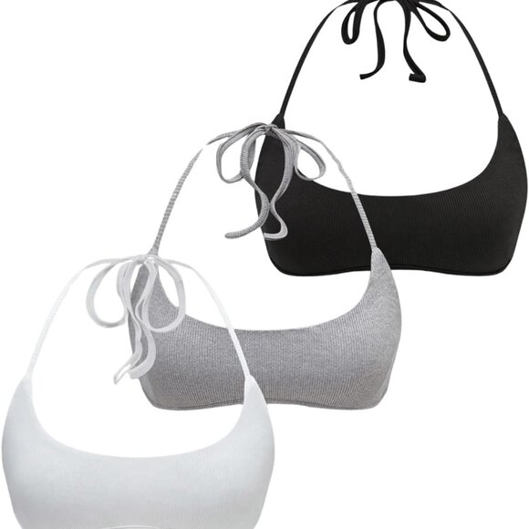 Women's Backless Halter Crop Top Micro Slim Fit Camisole 3 Pack Casual Evening - Picture 1 of 5